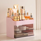HBlife Makeup Organizer for Vanity with 2 Drawers, Large Plastic Bathroom Countertop Cosmetics Organizer Skin Care Storage, E