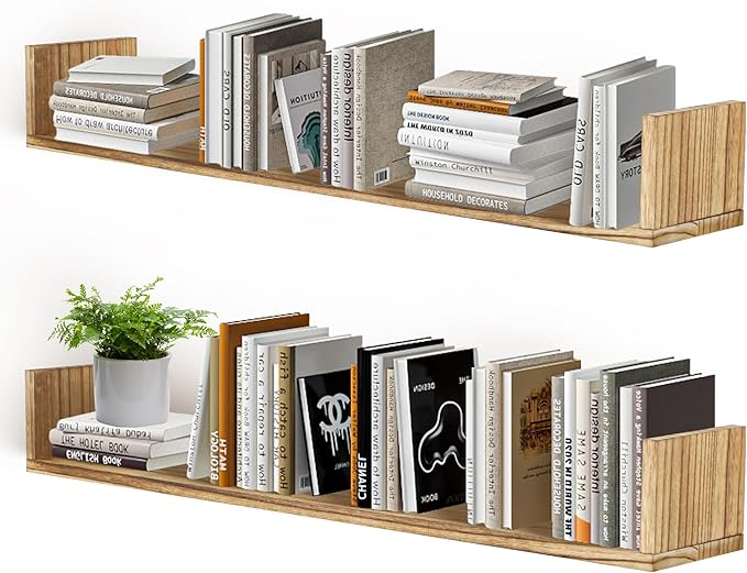 Floating Book Shelves,32 Inches Wall Bookshelf U Shaped,Long Hanging Bookshelf for Wall,Large Rustic Storage Books Shelves fo