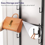 SWTYMIKI Over The Door Purse Organizer - Wall Mounted Purse Rack with 16 Hooks and Metal Basket, Handbag Hanger Organizer Hol