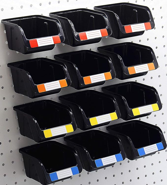 Colorstorm Pegboard Bins Kit 12 PACK Black Pegboard Parts Storage Tool Peg Borad Workbench Bins Organize Hardware,Attachments