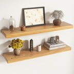 Elm Floating Shelves for Wall Decor, Rustic Solid Wood Shevles Wall Mounted with Invisible Bracket for Living Room Bathroom B