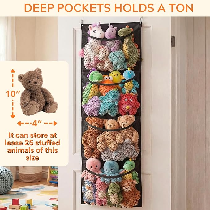 Ofiray-home Over The Door Stuffed Animal Storage, Cotton Toy Organizer for Storage Plush Toys, Stuffed Animal Holder with 4 L