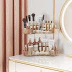 Asayuee 2-Tier Corner Bathroom Counter Organizer with Top Toothbrush Holders,Large Makeup Organizer Countertop with Brush Hol
