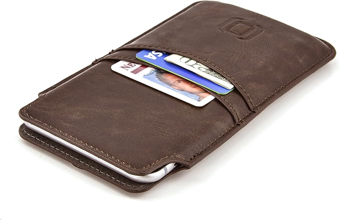 Dockem Provincial Wallet Sleeve for iPhone 11-15 Pro Max, 14-16 Plus, XS Max, 6-8 Plus (6.5/6.7 inch) – Vintage Vegan Leather Pouch Cover with 2 Card Holder Slots [Brown]
