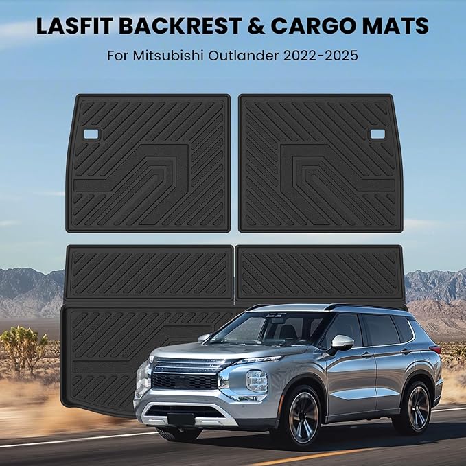 LASFIT Trunk Cargo Mats for Mitsubishi Outlander 2022-2025 (Not Fit PHEV or Sport Models), Custom Fit All-Weather TPE Rubber Backerst Mat & Trunk Mat for Mitsubishi Outlander Accessories, Black