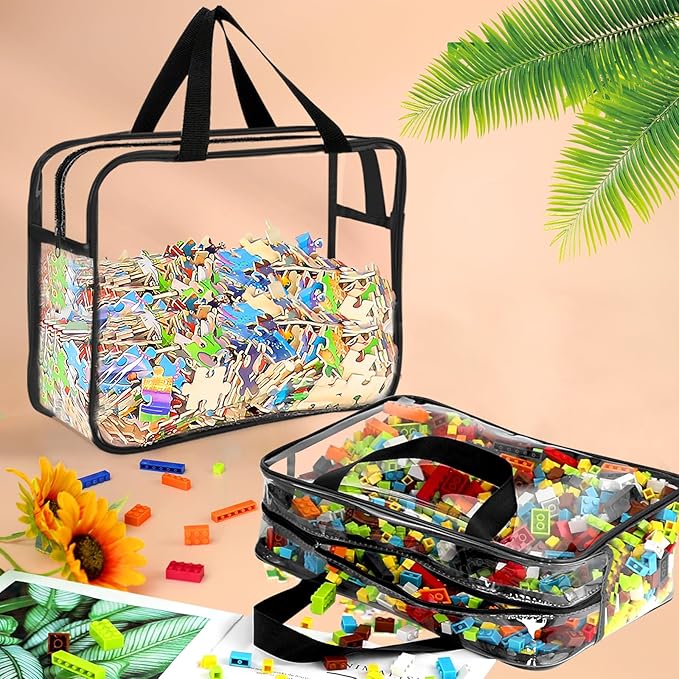 6 Packs Large Toy Storage Bags with Labels, Reusable Clear PVC Board Game Storage, Travel Waterproof Organizer Bags with Zipp
