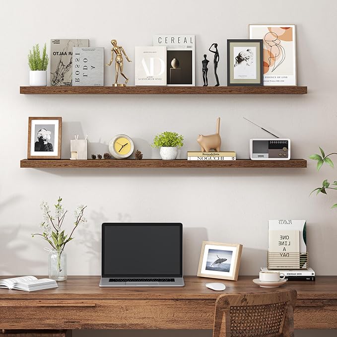 Heimlove 48 Inch Floating Shelves for Wall,Extra Long Wood Shelves Mounted Storage Hanging Shelf Invisible Bracket for Bedroo