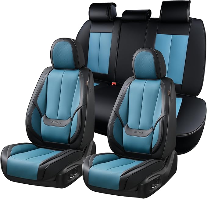 Coverado Car Seat Covers Full Set, Car Seat Protector Waterproof, Nappa Leather Car Seat Cushion, Seat Covers for Cars, Front