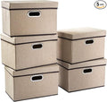 PRANDOM Collapsible Storage Containers with Lids [5-Pack] Jute Fabric Foldable Storage Bins Boxes Organizer Baskets Cube with