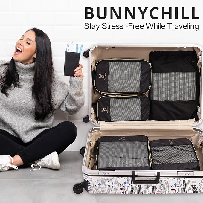 Compression Packing Cubes for Travel, Bunnychill Portable Zipper Packing Cube for Cloting, Expandable Space Saver Storage Lug