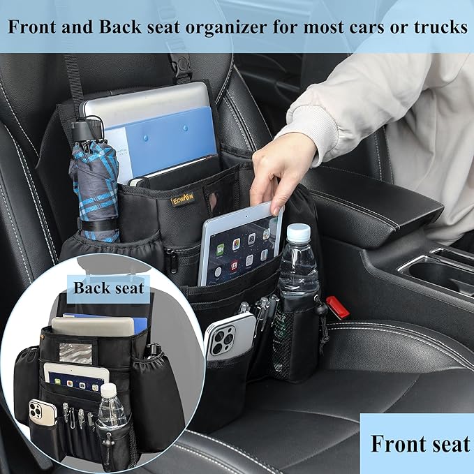 Car Front Seat Organizer - Car File Organizer, Passenger Seat Storage Bag Law Enforcement - Vehicle Storage with Dedicated Laptop Tablet Holder Cup Holder, Black