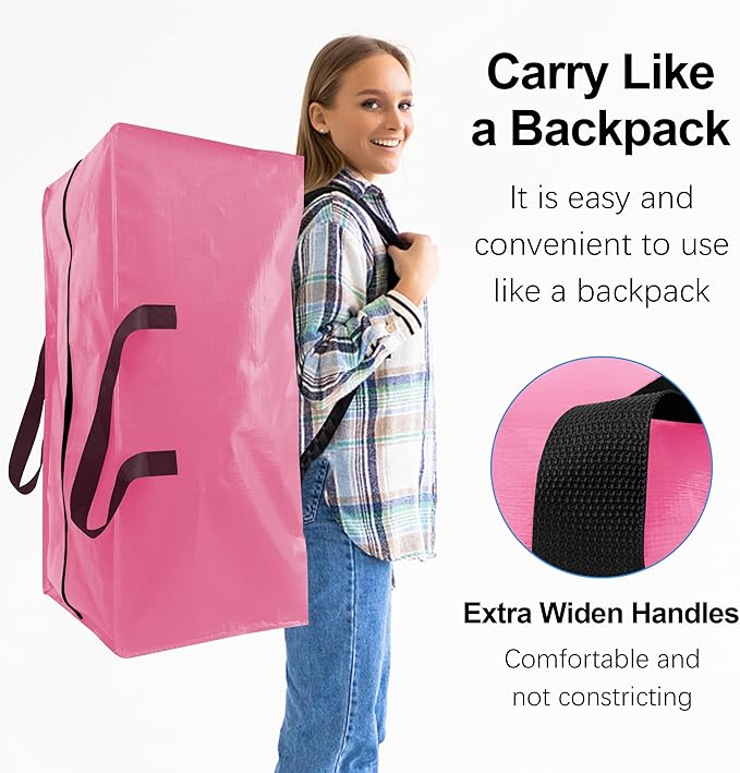 6 Pack Heavy Duty Extra Large Moving Bags W/Backpack Straps - Strong Handles & Zippers, Storage Totes For Space Saving, Fold 