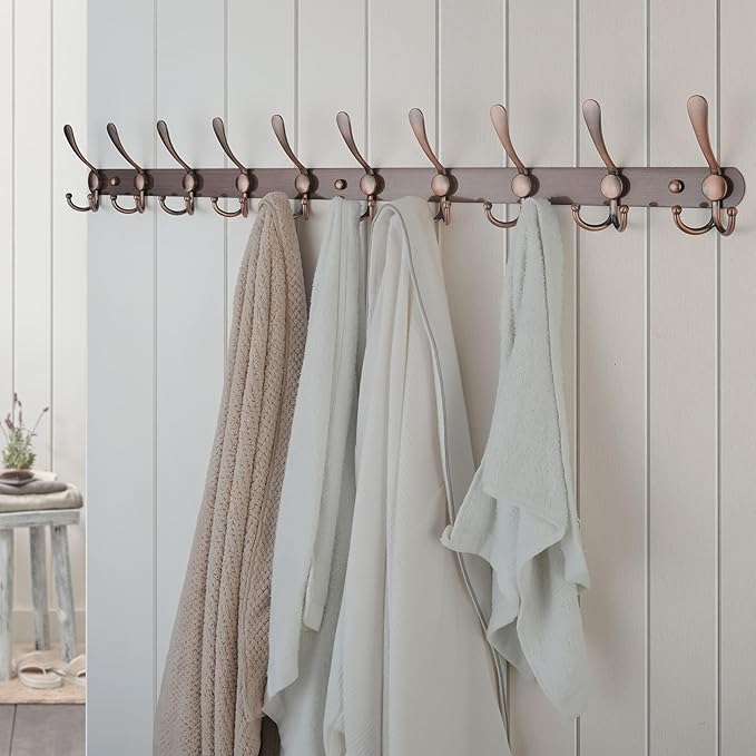 Dseap Coat Rack Wall Mount - 38” Long 10-Tri-Hooks Heavy Duty Coat Hanger Rail Wall Hooks for Hanging Coats Hats Clothing Clo