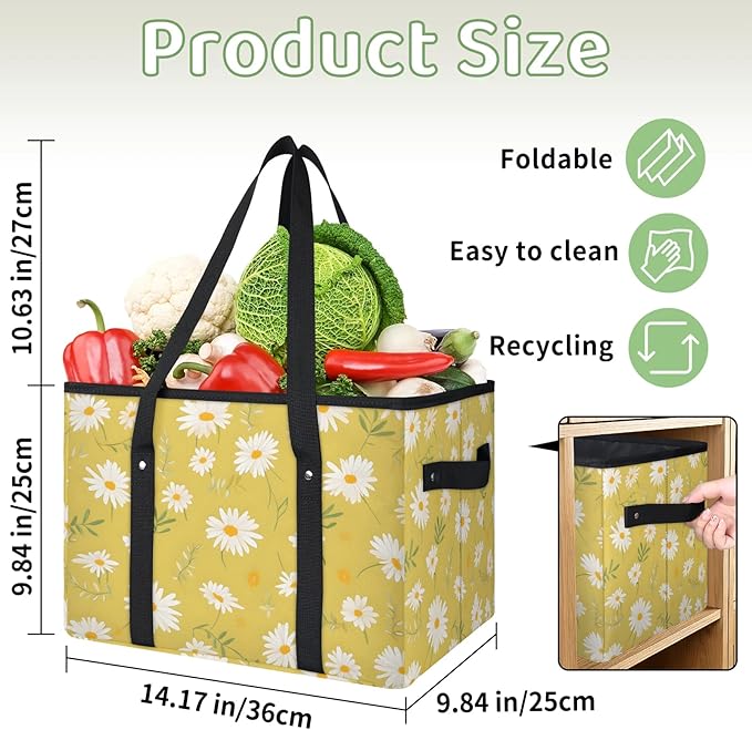 Reusable Grocery Bags Heavy Duty Shopping Bags Foldable Large Tote Bags with Long Handles & Hard Bottom