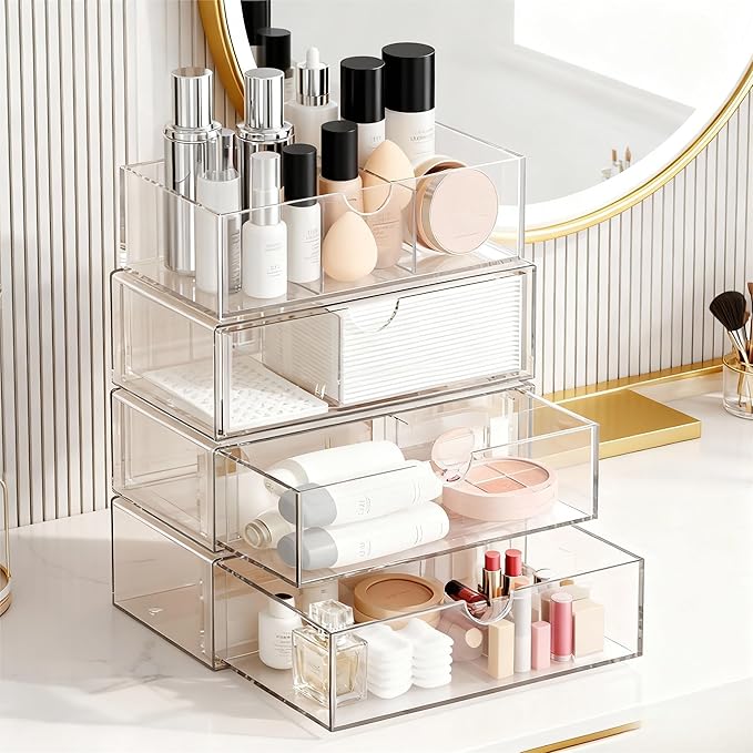 Medicine Cabinet Organizer with Removable Dividers, 3-Tier Stackable Drawer Storage for Bathroom, RV, Vanity, Countertop & De