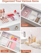 SMARTAKE 13-Piece Drawer Organizer with Non-Slip Silicone Pads, 5-Size Desk Drawer Organizer Trays Storage Tray for Makeup, J