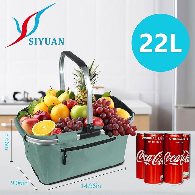 Picnic Basket, SIYUAN Shopping Basket with Handle 22L Collapsible Grocery Basket Portable Folding Basket for Marketing Picnic
