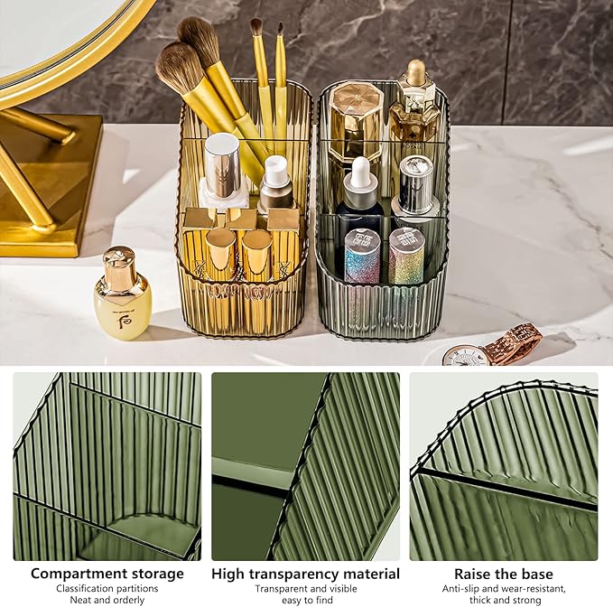 DASITON Large Capacity Makeup Brush Holder,3 Slot Makeup Brush Cup,Vintage striped Make Up Brush Holder,for Vanity Decor,Bath