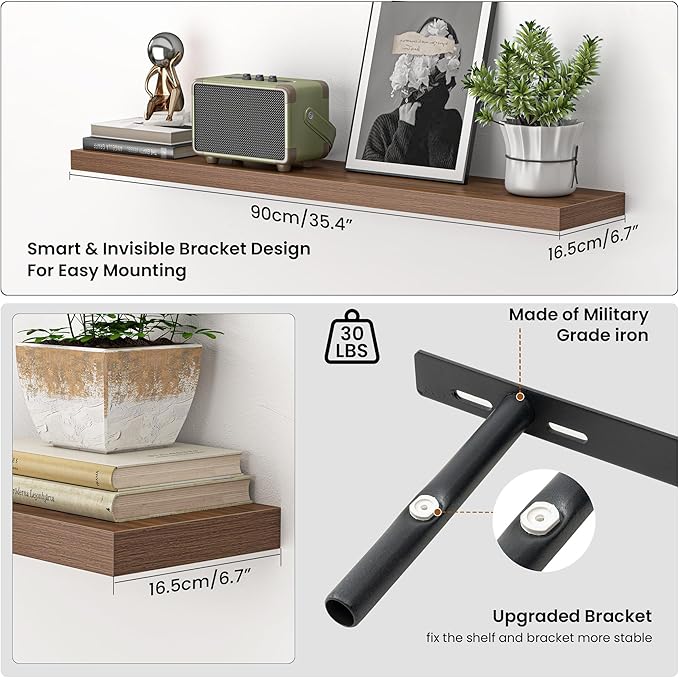 Heimlove 36 Inch Floating Shelves for Wall,Mounted Storage & Display Shelves for Bedroom,Living Room,Kitchen,Office,Set of 2,