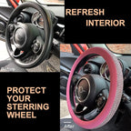 PINCTROT Bling Bling Comfy Steering Wheel Cover with Jumbo Crystal Rhinestones, Anti-Slip Diamond Leather, Universal 15 Inch (All Pink)