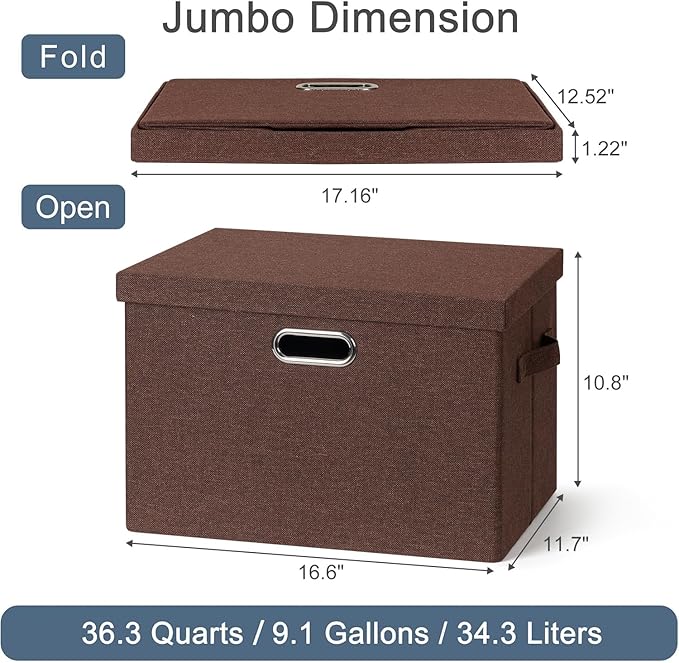 Graciadeco Large 17" 36 Quart Collapsible Stackable Storage Bins with Lids, 3 Packs Dark red Foldable Fabric Closet Storage B