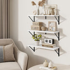 Wall Shelf, Floating Book Shelves with Brackets, 24 inch White Shelves Set of 3, Particle Board Wooden Shelf for Kitchen, Bat