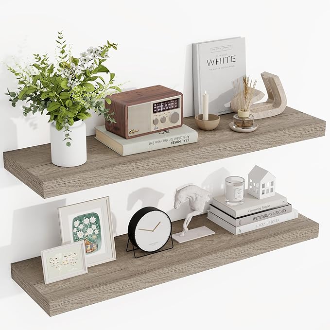36 Inch Floating Shelves, 3D Textured Wood Grain, 36"x9.25"x1.5" Inch Deep Floating Shelves for Wall, Wooden Shelves for Bath