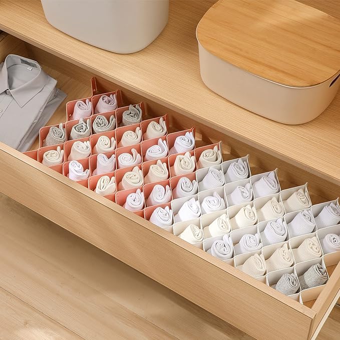 ROUFA Sock Drawer Organizer for Dresser, Honeycomb Underwear Dividers for Women, Panty Separator for Bras, Socks, Belt and Le
