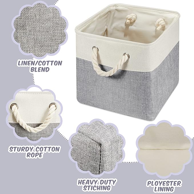 Geiserailie 6 Pcs 11 x 11 Inch Cube Storage Bins Fabric Storage Organizer Bins Foldable Cube Baskets with Sturdy Carry Handle