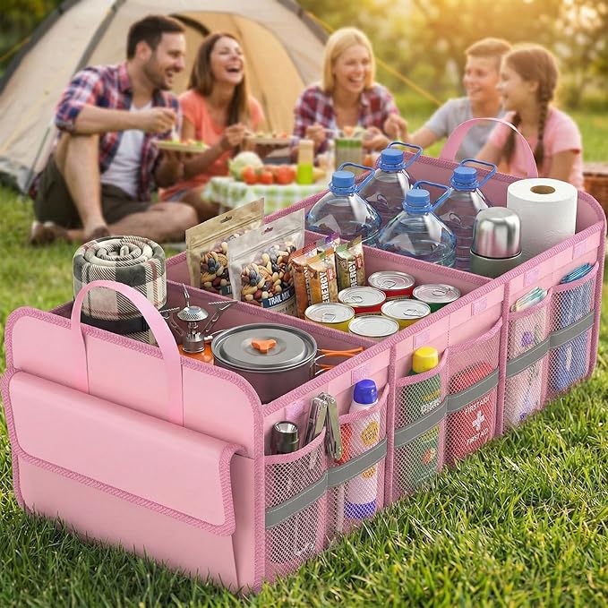 Trunk Organizer for SUV, Large trunk organizer for car, Collapsible Multi-Compartment Car Trunk Organizer, Sturdy Cargo Trunk