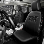 CAR PASS Universal Black Leather Lace Car Seat Covers Full Set for Women Girls,Waterproof Car Floor Mats Carpet,Glitter Steer