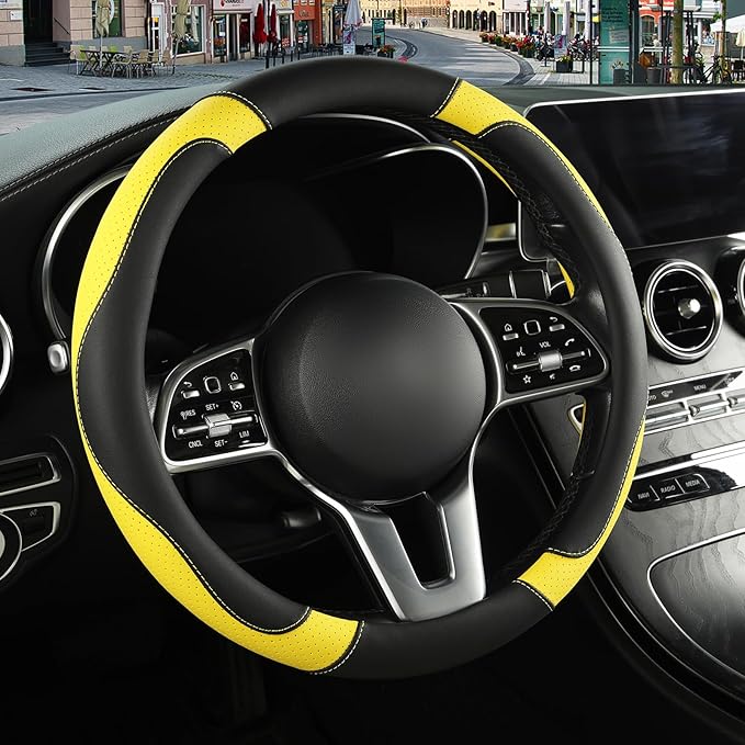 Microfiber Leather Steering Wheel Cover Large for Ford F150 F250 F350 RAM 4Runner Tacoma Tundra Range Rover Model X Model S, 