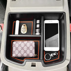 Center Console Organizer Compatible with 2007-2014 Chevy Silverado GMC Sierra Avalanche Tahoe Suburban Yukon Yukon XL Accessories, Floor Mounted Center Console ONLY, Orange Trim