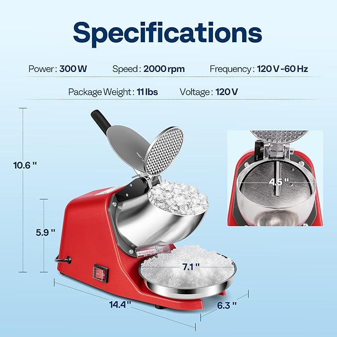 VIVOHOME Electric Ice Shaver Crusher Machine Snow Cone Maker Red 143lbs/hr with Ice Pick for Home and Commercial Use