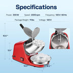 VIVOHOME Electric Ice Shaver Crusher Machine Snow Cone Maker Red 143lbs/hr with Ice Pick for Home and Commercial Use
