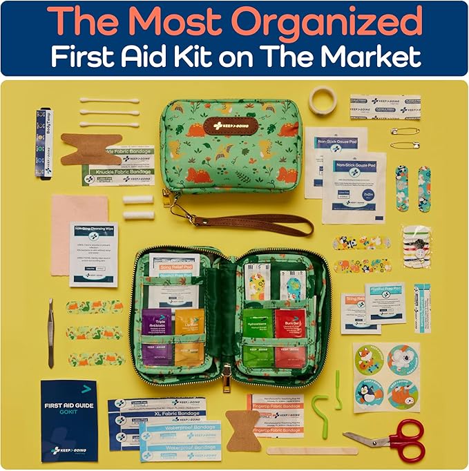 KeepGoing Travel First Aid Kit for Kids – 130 Pc. for Car, Home, Purse, Diaper Bag & Backpack with Latex-Free Bandages - Mini