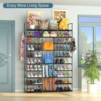 Kottwca 3 Row 10 Tier Large Shoe Rack Organizer for Closet Entryway, 60-65 Pair Shoe Boot Storage Rack, Metal Shoe Shelf Tall