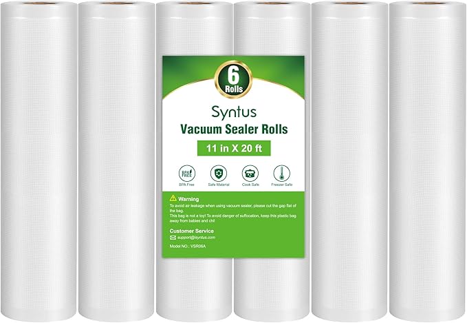 Syntus Vacuum Sealer Bags for Food, 6 Rolls 11" x 20' Commercial Grade Bag Rolls, BPA Free Food Vac Bags for Storage, Meal Pr