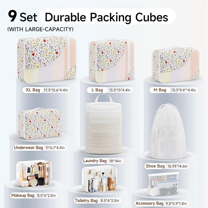 11 Set / 9 Set Packing Cubes for Travel,Gifts for Women Mom Kids,TSA Approved Bags for Makeup, Cosmetic, Toiletry, Organizers