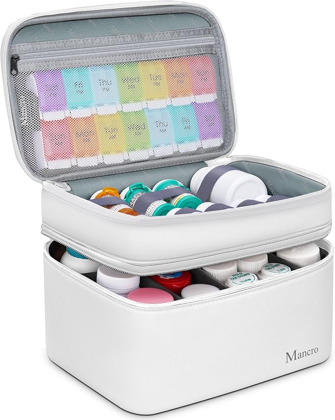 Mancro Dual Layers Medicine Organizer Bag, Pill Bottle Organizer Storage with Lockable Zipper, Medication Travel Bag for Pill