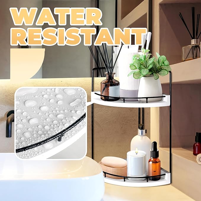 2 Tier Bathroom Counter Organizer, Bathroom Counter Tray and Vanity Organizer, Wood Corner Countertop for Kitchen, Dresser (W
