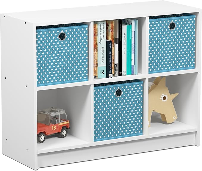 Furinno BASIC Book Shelf, 6-Cube Bookshelf with Open Shelf, 3 x 2 Bookcase with Storage Bins, Closed Back, Horizontal, 11.9 x
