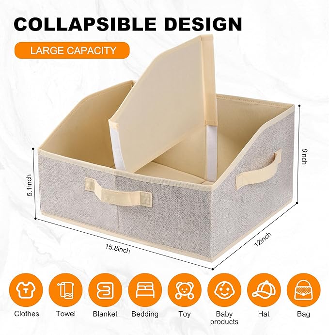 Closet Storage Bins 6 Pack, Large Closet Organizer Baskets with Divider & Handles,Trapezoid Fabric Shelf Organizers, Collapsi