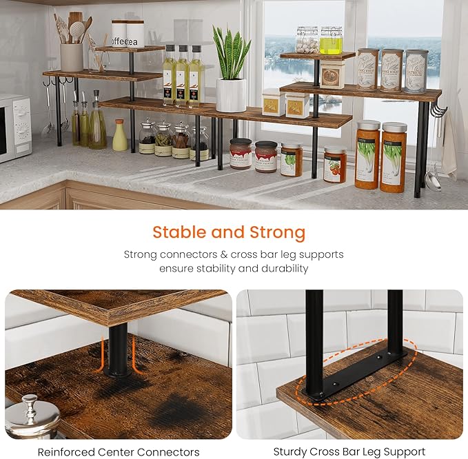 Homode Kitchen Countertop Organizer - 3 Tier Corner Shelf, Bathroom Counter Organizer, Spice Rack, Coffee Bar, Over Sink, Rus