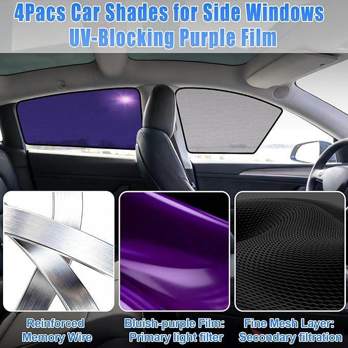 ZATOOTO Tesla Model Y Car Window Shades for Side Windows Sun Shade Static Cling | Front for Driver Visibility | Rear for Baby Sun Protection | Specific fit Frameless Doors | 2020-2024