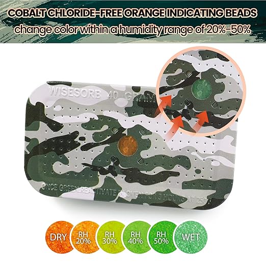 40 Gram Gun Safe Dehumidifier Camouflage, Rechargeable Desiccant Canister Dehumidifier Bags, Reusable Silica Gel Packets