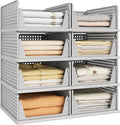 Pinkpum 8 Pack Closet Organizers and Storage Plastic Stackable Storage Bins, Foldable Drawer Shelf Storage Container for Ward