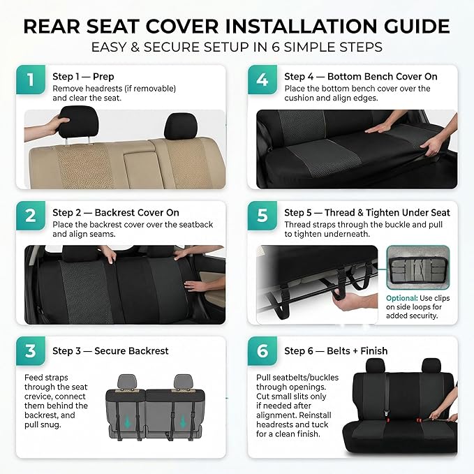 FH Group Automotive Rear Car Seat Covers for SUV, Trucks, Sedan and More - Universal Fit Front High Back & Rear Solid Bench D