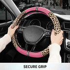 Road Comforts Leopard Steering Wheel Cover for Women, Cute Anti-Slip Microfiber Leather, Fits D Shape Flat Bottom Steering Wh