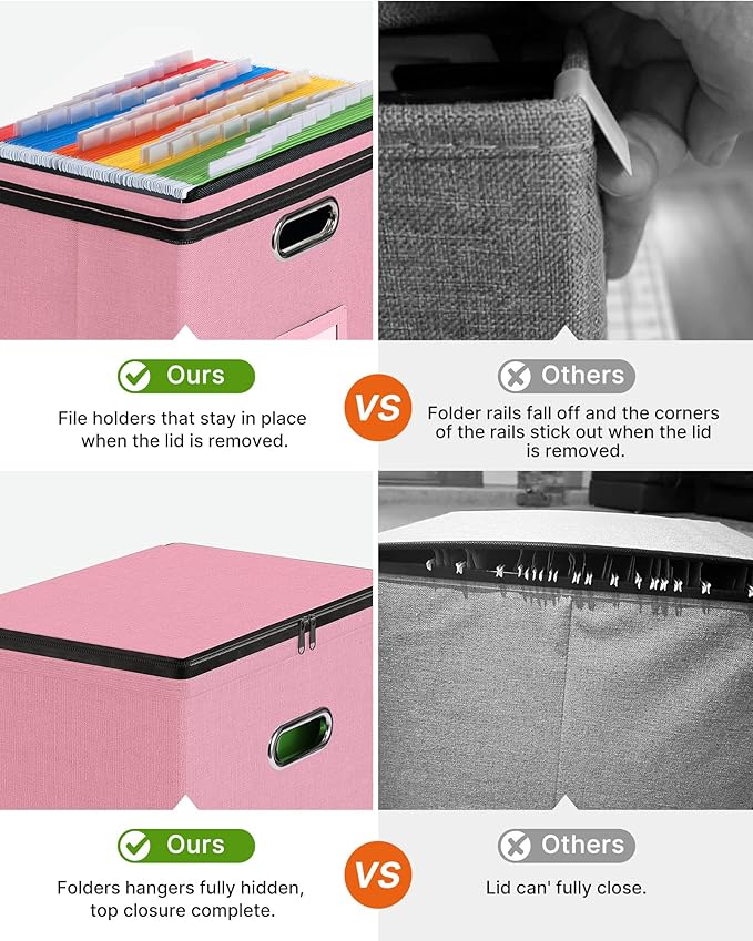 Oterri File Organizer Boxes with Lids, File Box with Mesh Pockets, Document Organizer Box for Letter Size Folders, Zippers Im